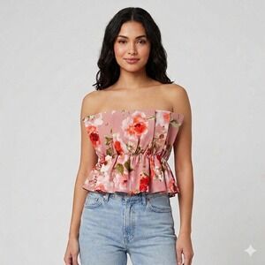 NWT Vestique Top Women Medium Floral Linen Smocked Boho Cottagecore Coquette